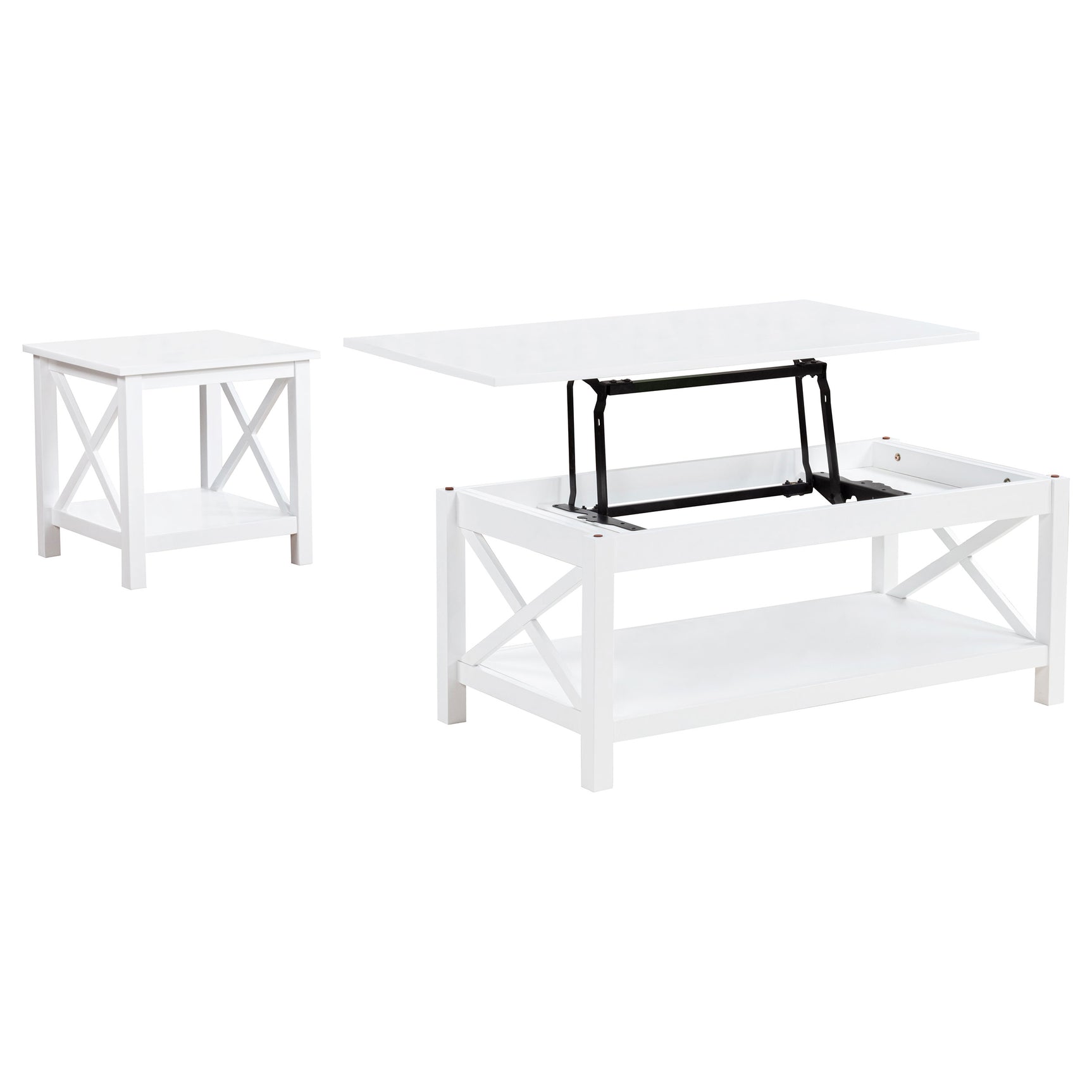 Skyview White 2-piece Rectangular Lift Top Coffee Table Set - Ornate Home