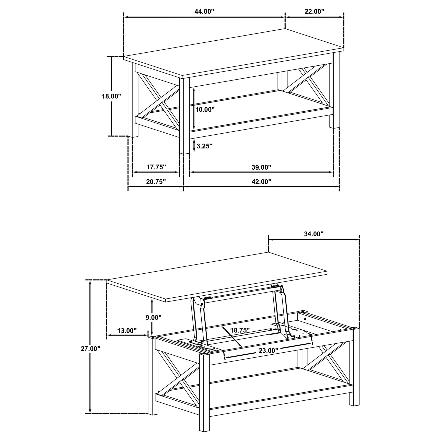 Skyview White 2-piece Rectangular Lift Top Coffee Table Set - Ornate Home