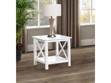 Skyview White Square Pine Wood Side End Table with Shelf - Ornate Home