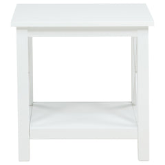 Skyview White Square Pine Wood Side End Table with Shelf - Ornate Home