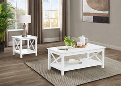 Skyview White Square Pine Wood Side End Table with Shelf - Ornate Home