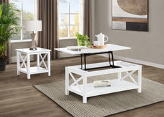 Skyview White Square Pine Wood Side End Table with Shelf - Ornate Home