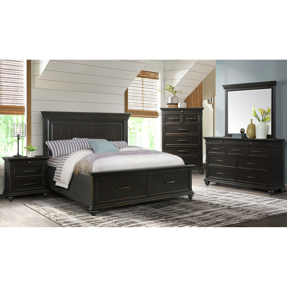 Slater Black 5-Piece King Platform Storage Bedroom Set - Ornate Home