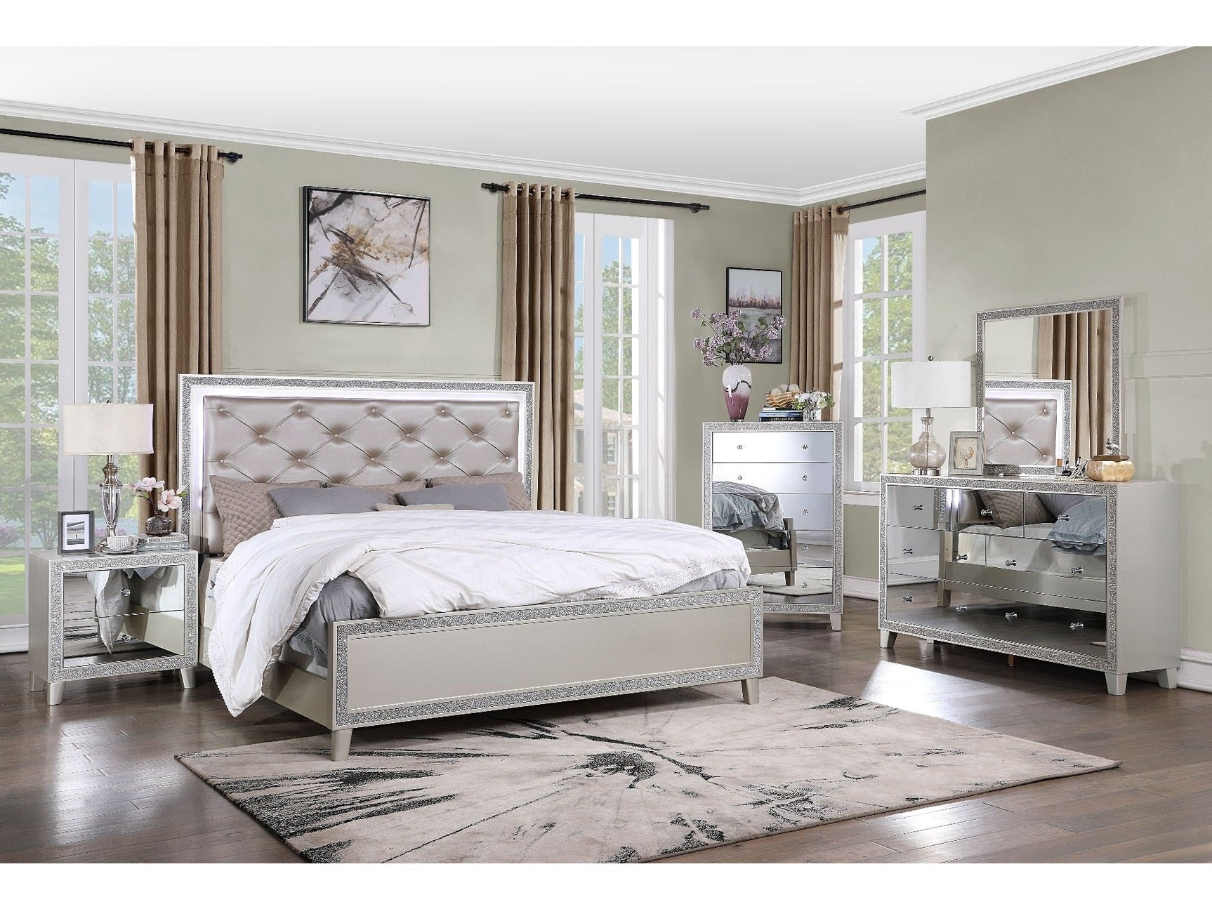 Sliverfluff Eastern King Bed w/ LED - Ornate Home