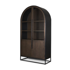 Sloan Dark Brown/Black Wood Metal Arched Curio Cabinet - Ornate Home