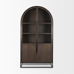 Sloan Dark Brown/Black Wood Metal Arched Curio Cabinet - Ornate Home