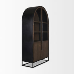 Sloan Dark Brown/Black Wood Metal Arched Curio Cabinet - Ornate Home