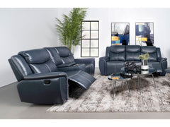 Sloane Blue 2-piece Upholstered Reclining Sofa Set - Ornate Home
