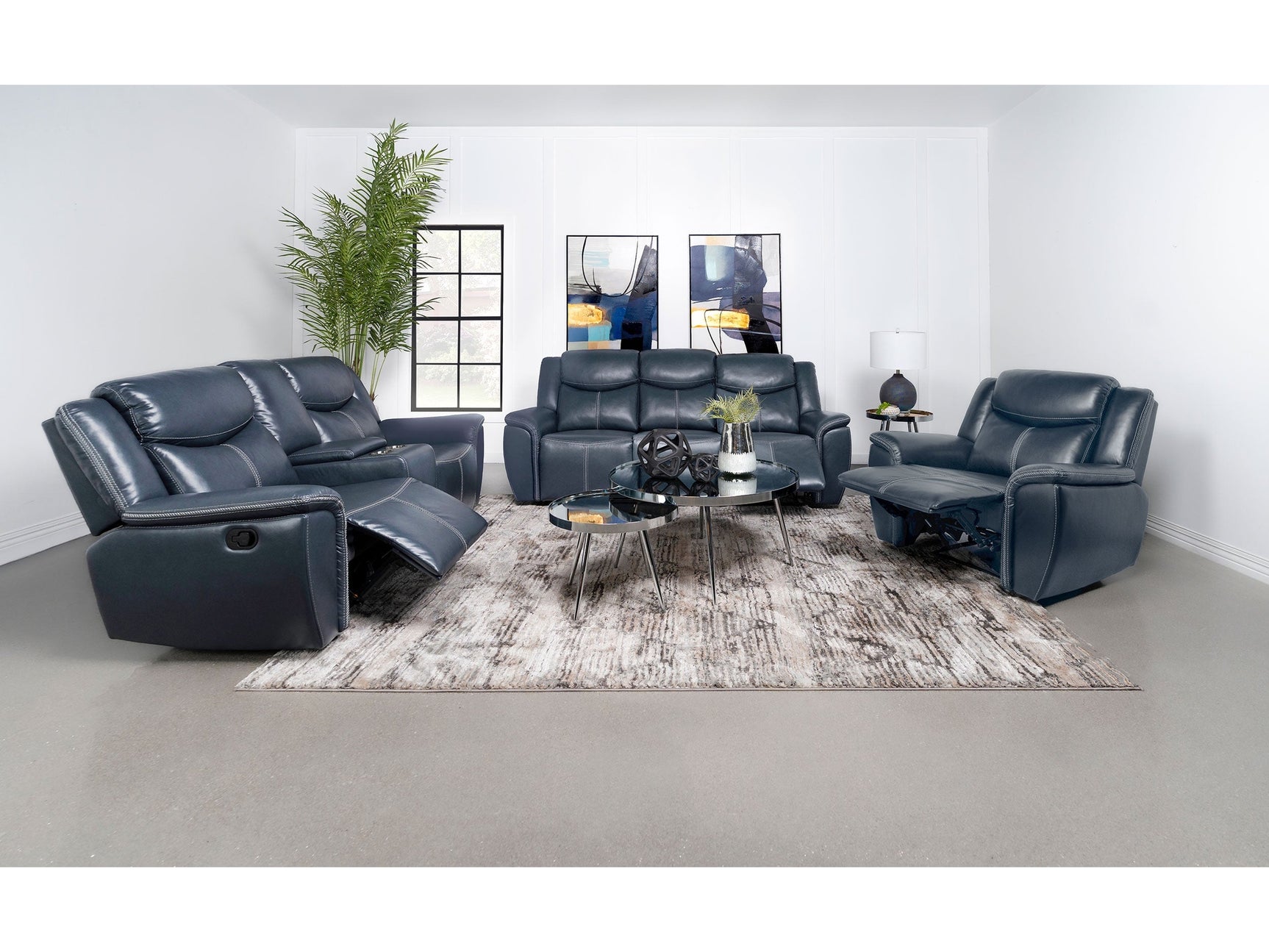 Sloane Blue 3-piece Upholstered Reclining Sofa Set - Ornate Home