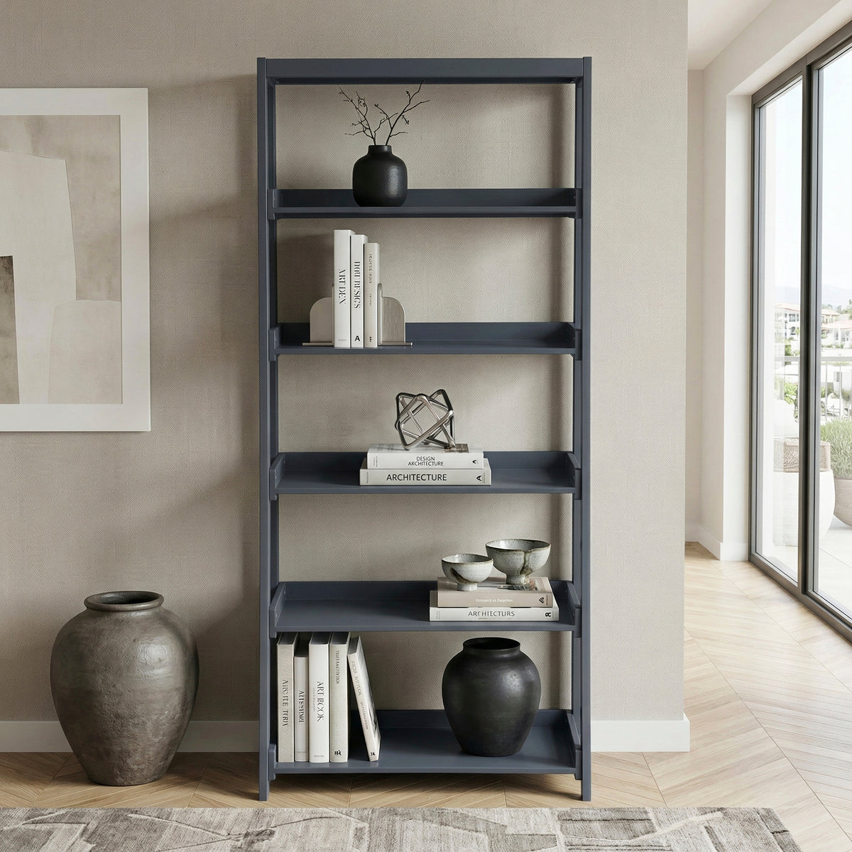 Sloane Blue 5 Fixed Shelves Bookcase - Ornate Home