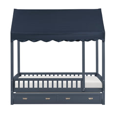 Sloane Blue Twin Canopy Platform Bed - Ornate Home