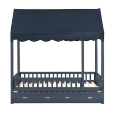 Sloane Blue Twin Canopy Platform Bed - Ornate Home
