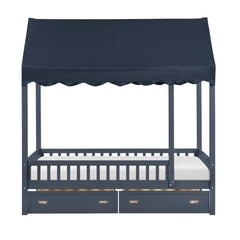 Sloane Blue Twin Canopy Platform Bed - Ornate Home
