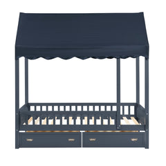 Sloane Blue Twin Canopy Platform Bed - Ornate Home