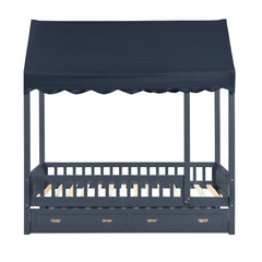 Sloane Blue Twin Canopy Platform Bed - Ornate Home