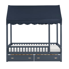 Sloane Blue Twin Canopy Platform Bed - Ornate Home