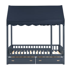 Sloane Blue Twin Canopy Platform Bed - Ornate Home