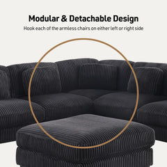 Sloane Charcoal 117"W Corduroy Reversible Modular L-Shape Sectional Sofa with Ottoman - Ornate Home