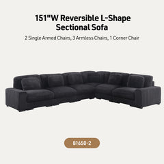 Sloane Charcoal 151"W Corduroy Reversible Modular L-Shape Sectional Sofa - Ornate Home