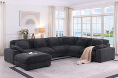 Sloane Charcoal 151"W Corduroy Reversible Modular L-Shape Sectional Sofa with Ottoman - Ornate Home