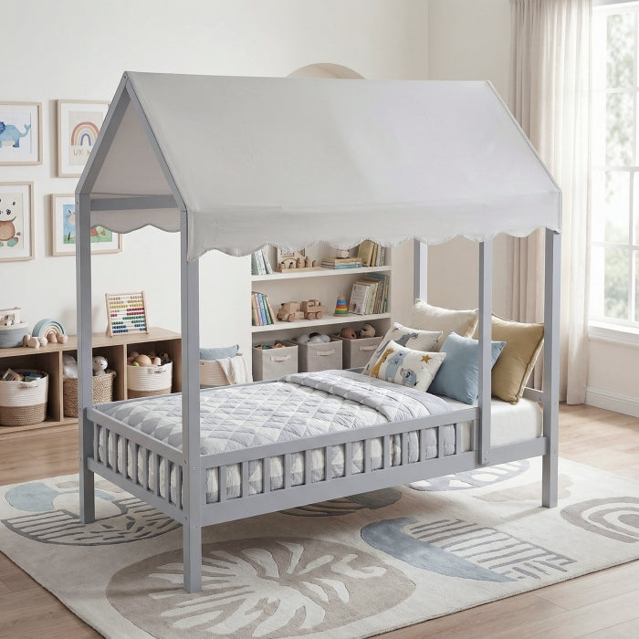 Sloane Gray Twin Canopy Platform Bed - Ornate Home
