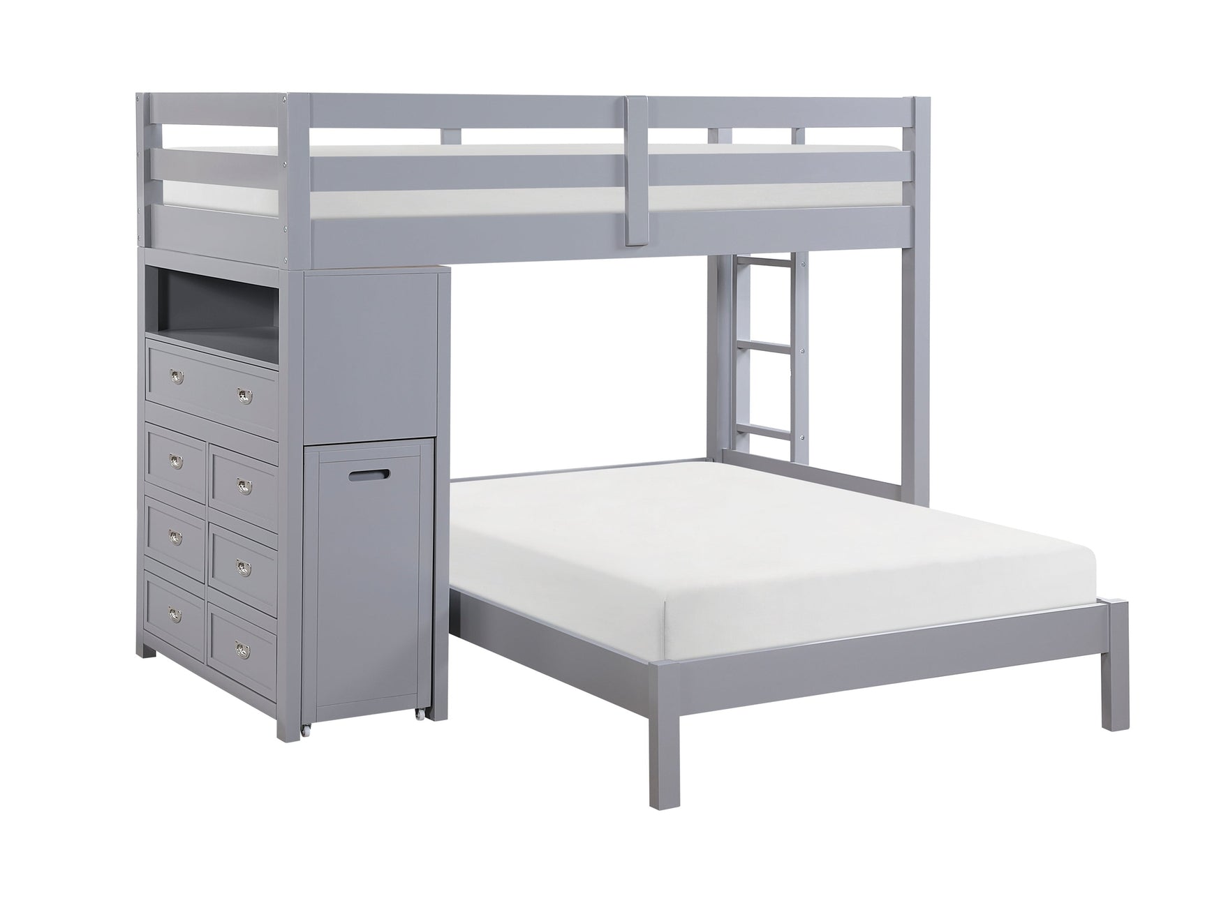 Sloane Gray Twin / Full Loft Bunk Bed with Chest and Hidden Desk - Ornate Home