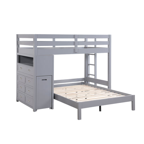 Sloane Gray Twin / Full Loft Bunk Bed with Chest and Hidden Desk - Ornate Home