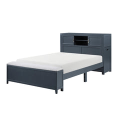 Sloane Navy Blue Full Bookcase Bed with Hidden Desk, Stool and Storage Bench - Ornate Home