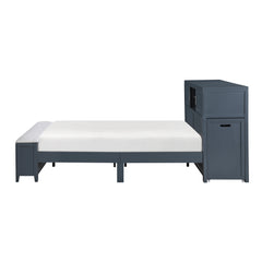 Sloane Navy Blue Full Bookcase Bed with Hidden Desk, Stool and Storage Bench - Ornate Home