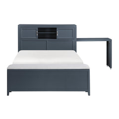 Sloane Navy Blue Full Bookcase Bed with Hidden Desk, Stool and Storage Bench - Ornate Home