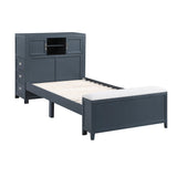Sloane Navy Blue Twin Bookcase Platform Bed with Hidden Desk, Stool and Storage Bench - Ornate Home