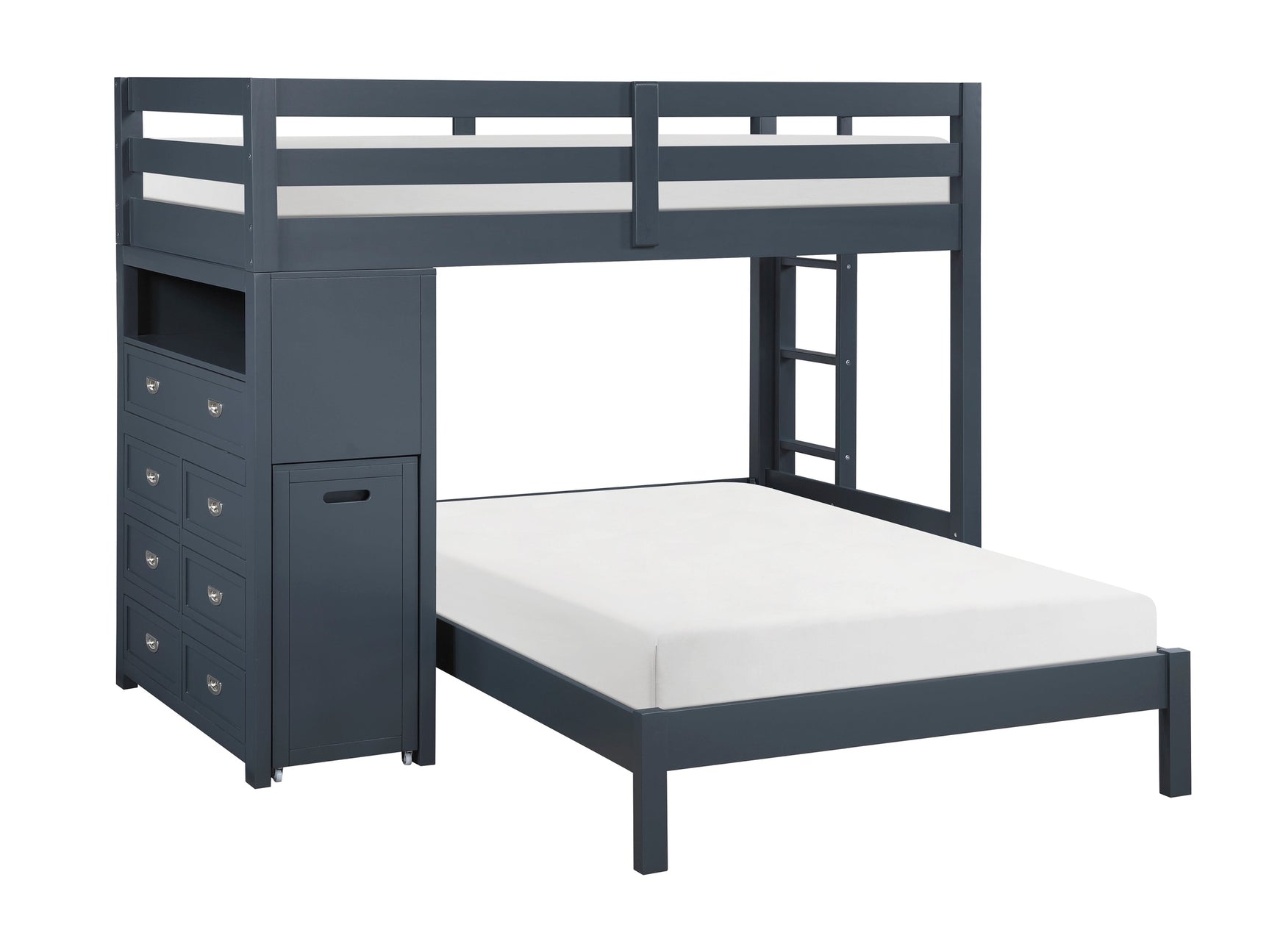 Sloane Navy BlueTwin / Full Loft Bunk Bed with Chest and Hidden Desk - Ornate Home