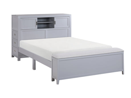 Sloane Smoke Gray Full Bookcase Platform Bed with Hidden Desk & Stool and Storage Bench - Ornate Home