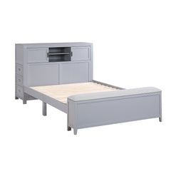 Sloane Smoke Gray Full Bookcase Platform Bed with Hidden Desk & Stool and Storage Bench - Ornate Home