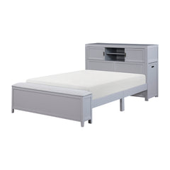 Sloane Smoke Gray Full Bookcase Platform Bed with Hidden Desk & Stool and Storage Bench - Ornate Home