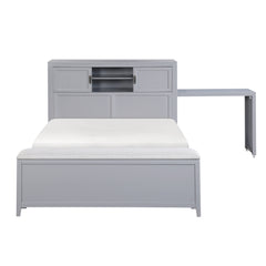 Sloane Smoke Gray Full Bookcase Platform Bed with Hidden Desk & Stool and Storage Bench - Ornate Home