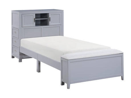 Sloane Smoke Gray Twin Bookcase Platform Bed with Hidden Desk & Stool and Storage Bench - Ornate Home