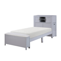 Sloane Smoke Gray Twin Bookcase Platform Bed with Hidden Desk & Stool and Storage Bench - Ornate Home