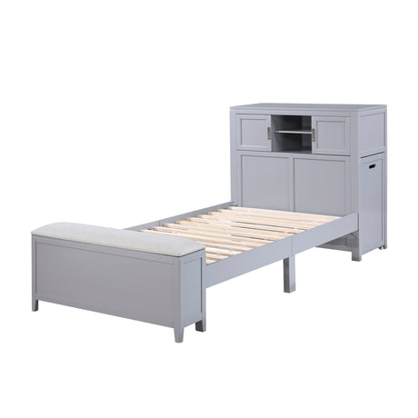 Sloane Smoke Gray Twin Bookcase Platform Bed with Hidden Desk & Stool and Storage Bench - Ornate Home