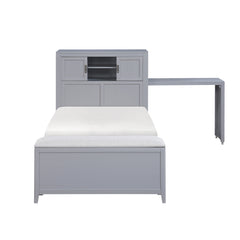 Sloane Smoke Gray Twin Bookcase Platform Bed with Hidden Desk & Stool and Storage Bench - Ornate Home
