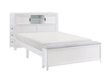 Sloane White Full Bookcase Platform Bed with Hidden Desk & Stool and Storage Bench - Ornate Home