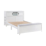 Sloane White Full Bookcase Platform Bed with Hidden Desk & Stool and Storage Bench - Ornate Home
