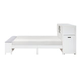 Sloane White Full Bookcase Platform Bed with Hidden Desk & Stool and Storage Bench - Ornate Home