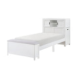 Sloane White Twin Bookcase Platform Bed with Hidden Desk & Stool and Storage Bench - Ornate Home