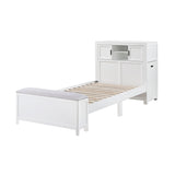 Sloane White Twin Bookcase Platform Bed with Hidden Desk & Stool and Storage Bench - Ornate Home