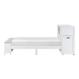 Sloane White Twin Bookcase Platform Bed with Hidden Desk & Stool and Storage Bench - Ornate Home