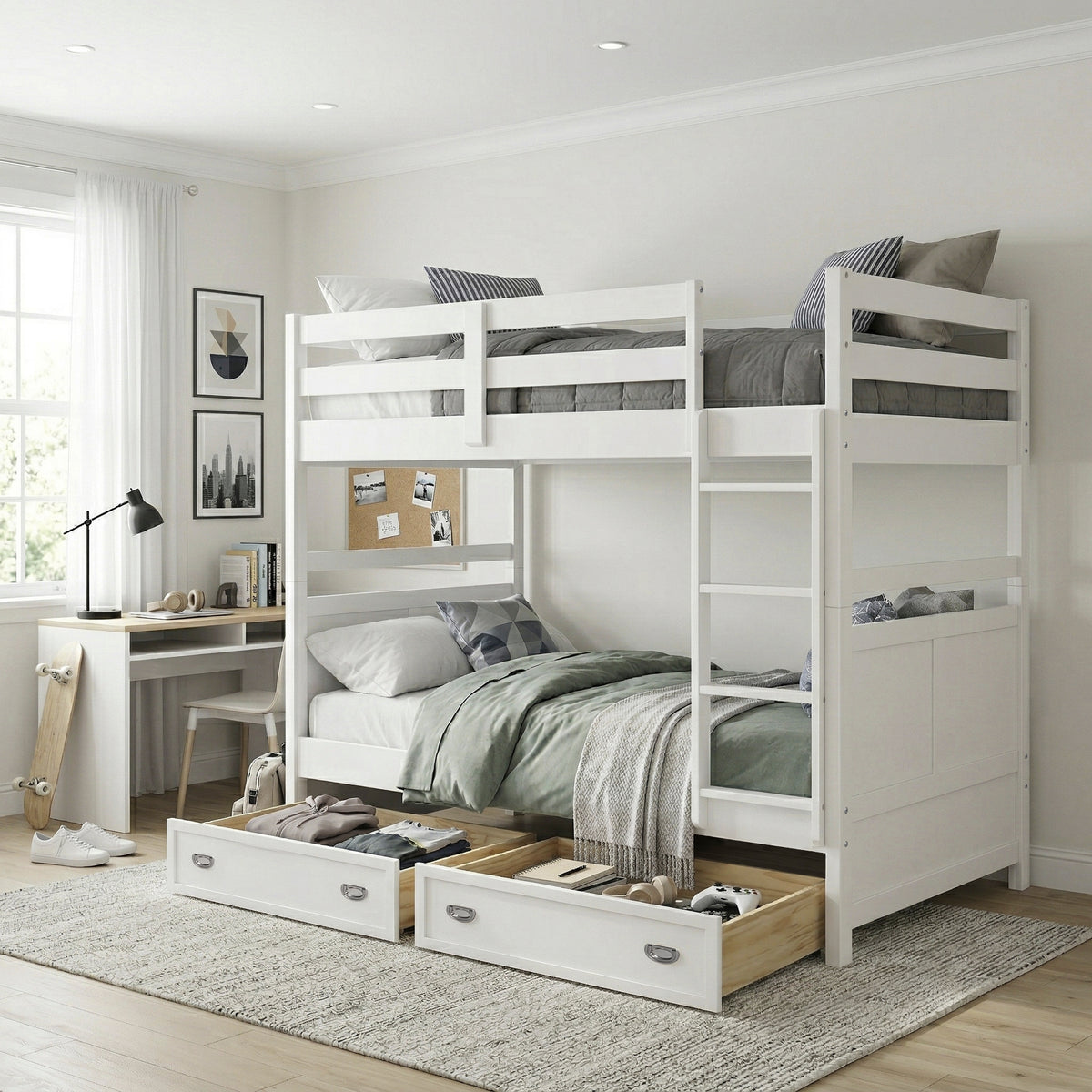 Sloane White Twin Bunk Bed - Ornate Home