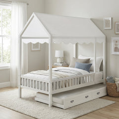 Sloane White Twin Canopy Platform Bed - Ornate Home