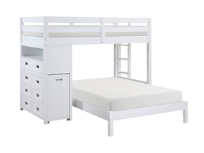 Sloane White Twin / Full Loft Bunk Bed with Chest and Hidden Desk - Ornate Home