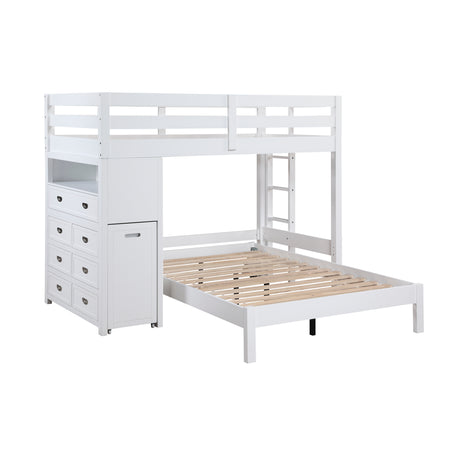 Sloane White Twin / Full Loft Bunk Bed with Chest and Hidden Desk - Ornate Home
